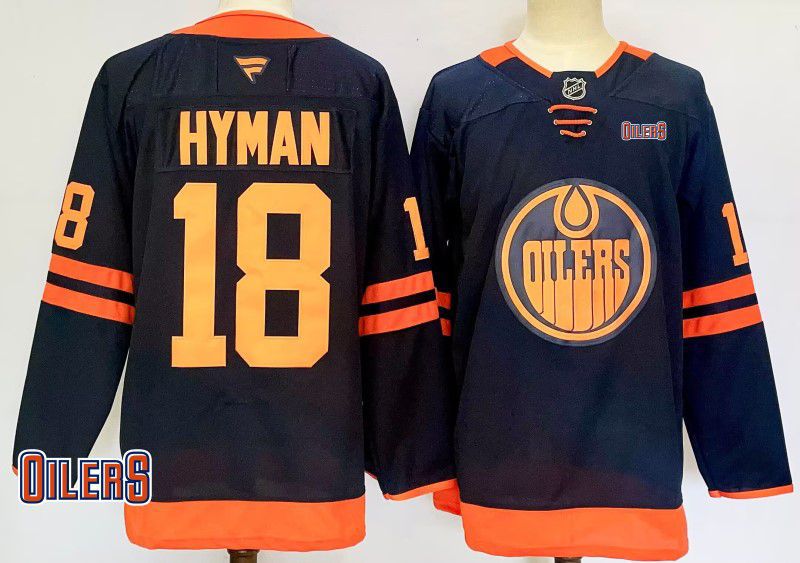 Men Edmonton Oilers 18 Hyman Black Fanatics 2025 NHL Jersey style 2